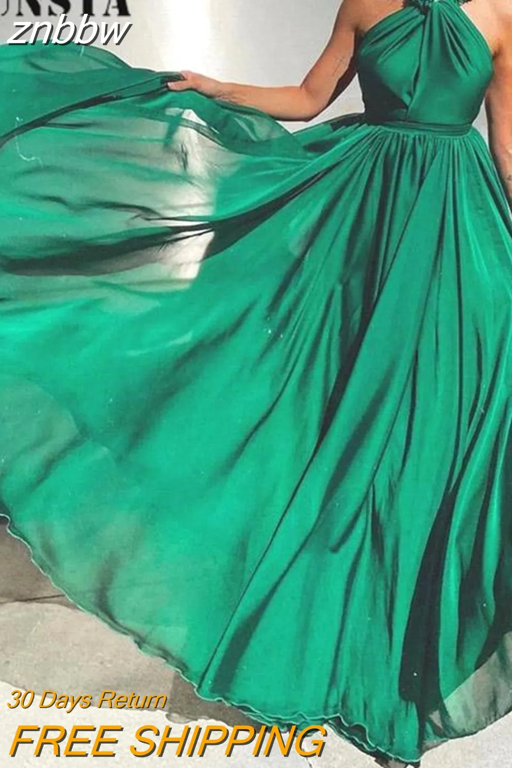 znbbw Women Fashion Pleated Hem Long Dress Elegant Gorgeous Backless Ladies Evening Dress Female Summer Halter Mesh A-Line Maxi Dress