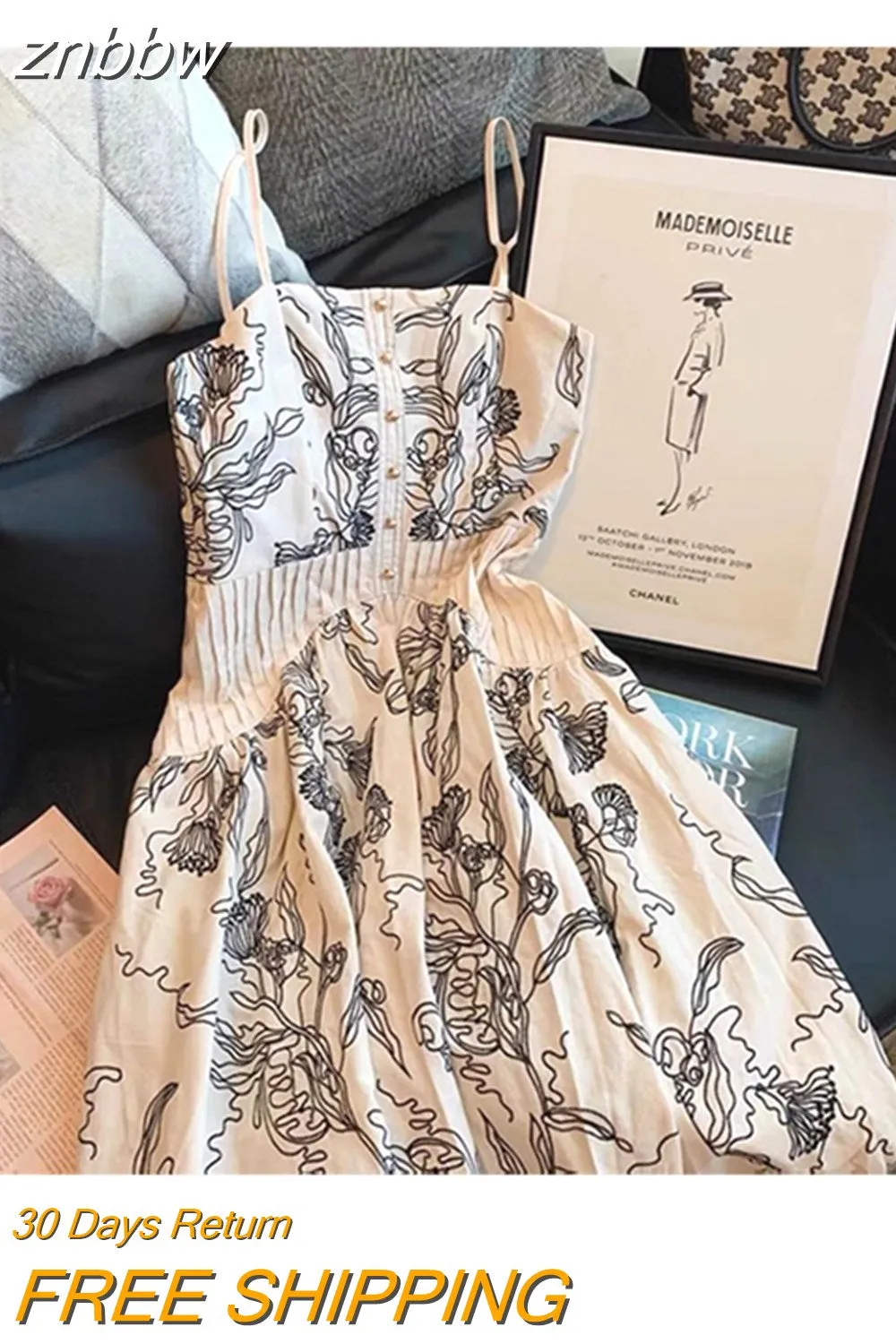 znbbw flowy dress For Women French Elegant Vintage Floral A-line Lolita Frocks Summer Autumn Holiday Party Fancy Vestidos