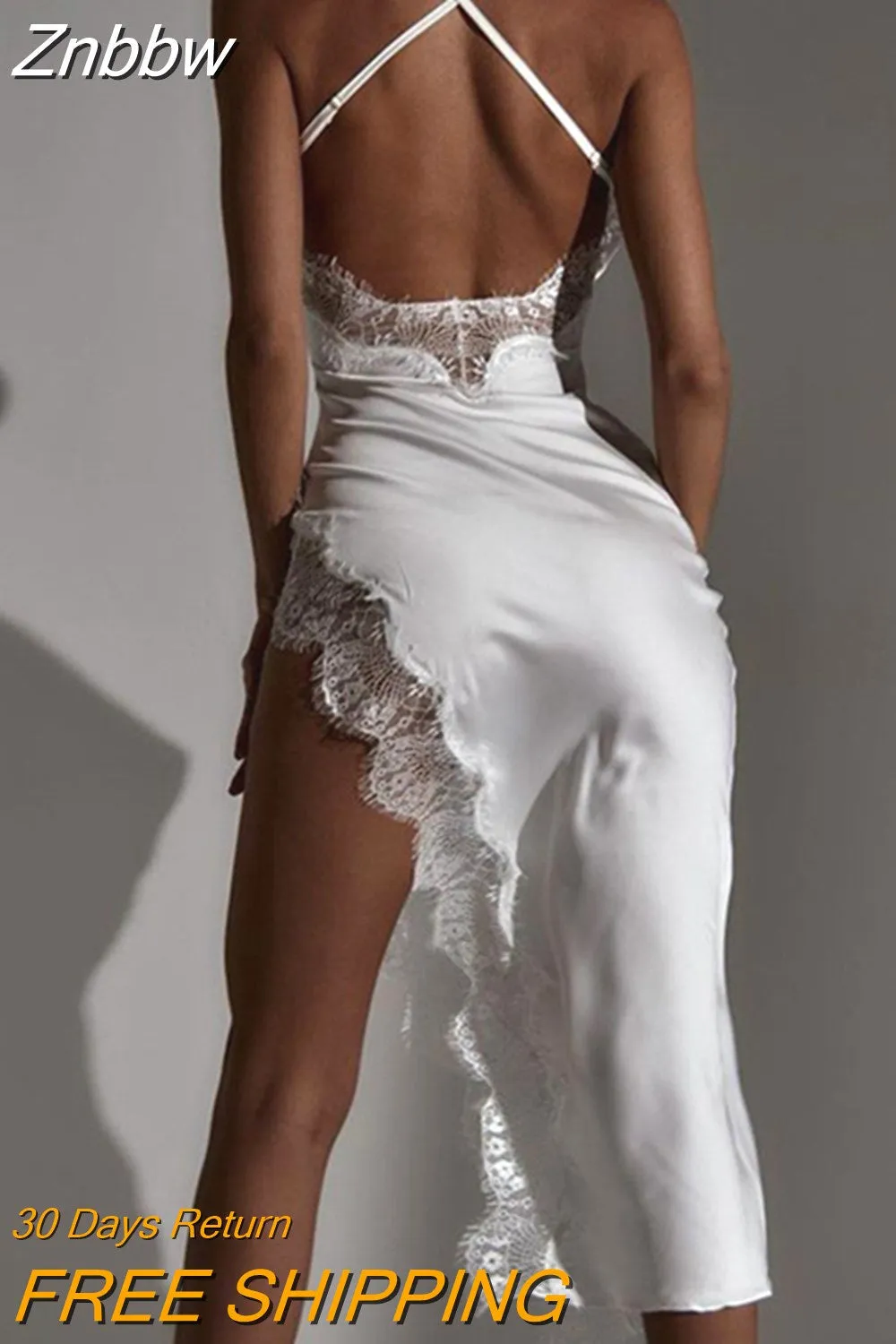 Znbbw Women Sexy Lace Party Club Backless Bodycon Stain Black Straps Midi Dress 2023 Summer Clothes Wholesale Items For Resale 0410