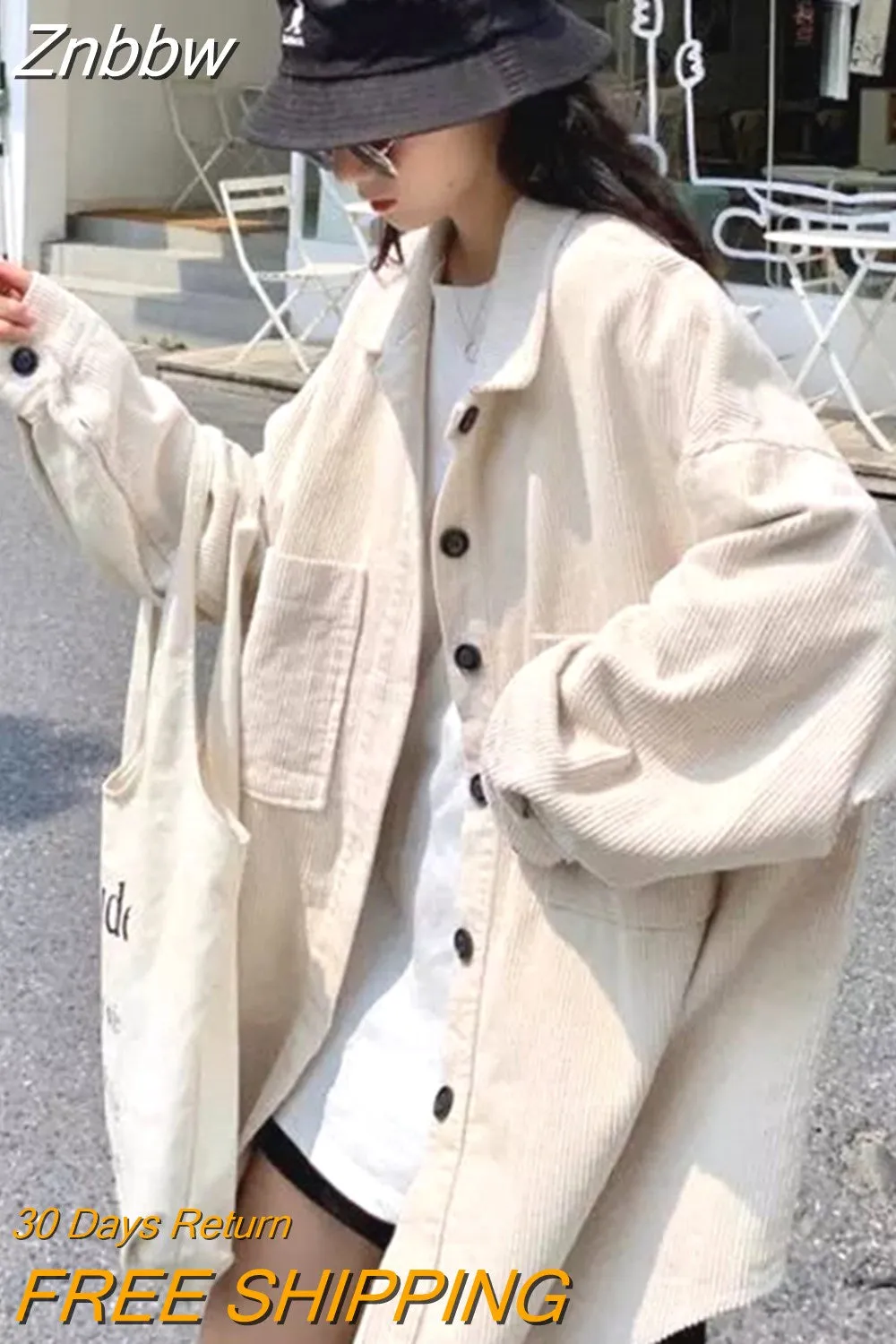 Znbbw Corduroy Jacket Women's Spring Autumn Shirts Casual Couple Outwear Solid Oversized Shirt Bf Style Top