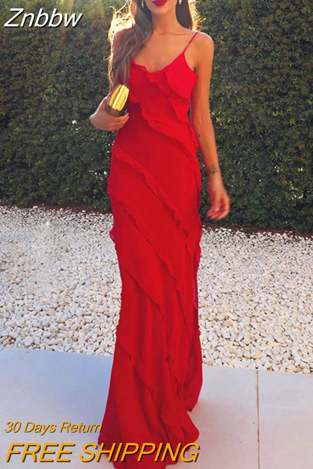 Znbbw Ruffles V Neck Women Elegant Maxi Dress Sexy Party Club Backless 2023 Summer Sleeveless Beach Bodycon Long Dresses