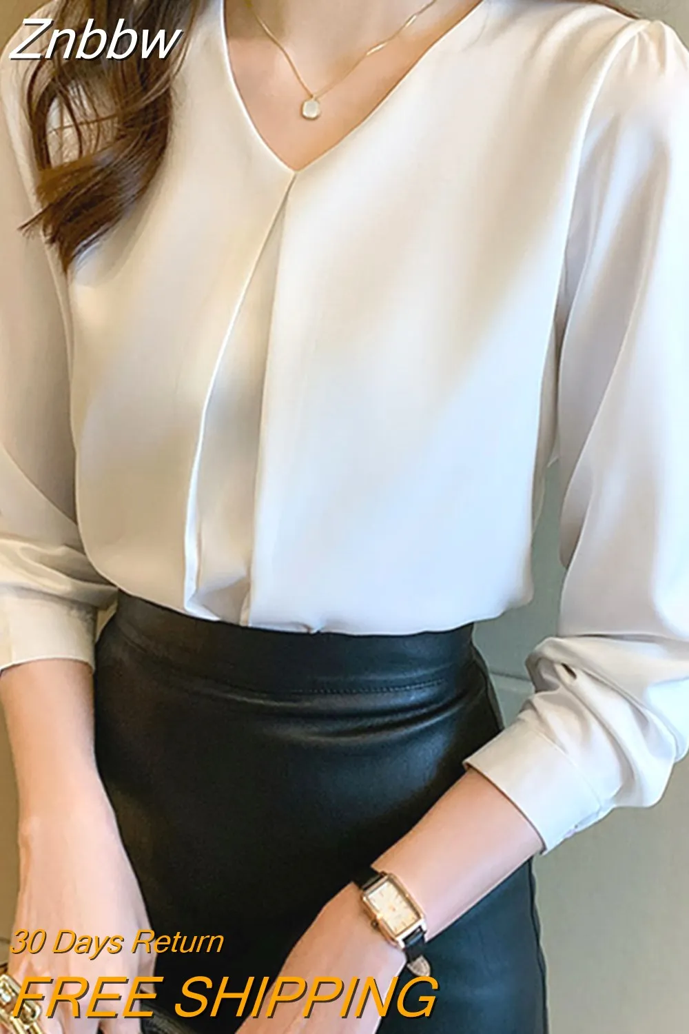 Znbbw Sleeve Office Lady White Blouse Women Blusas Mujer De Moda 2023 V-Neck Chiffon Blouse Shirt Women Tops Blouses Shirts G175