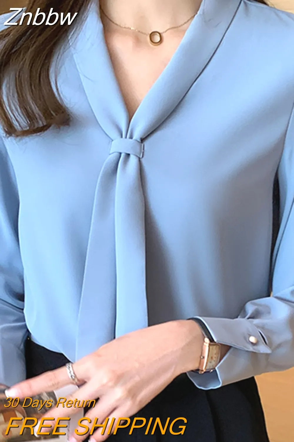 Znbbw Sleeve Chiffon Blouse Shirt Blouse Women Blusas Mujer De Moda 2023 Bow V-Neck Office Lady Blouse Tops Women Blouses E203