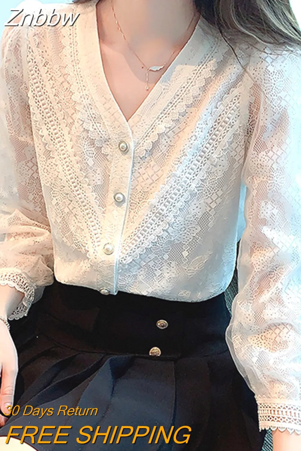 Znbbw Sleeve White Blouse Women V-Neck Lace Blouse Shirt Women Tops Blusas Mujer De Moda 2023 Blouses Shirts Blusa Feminina G222