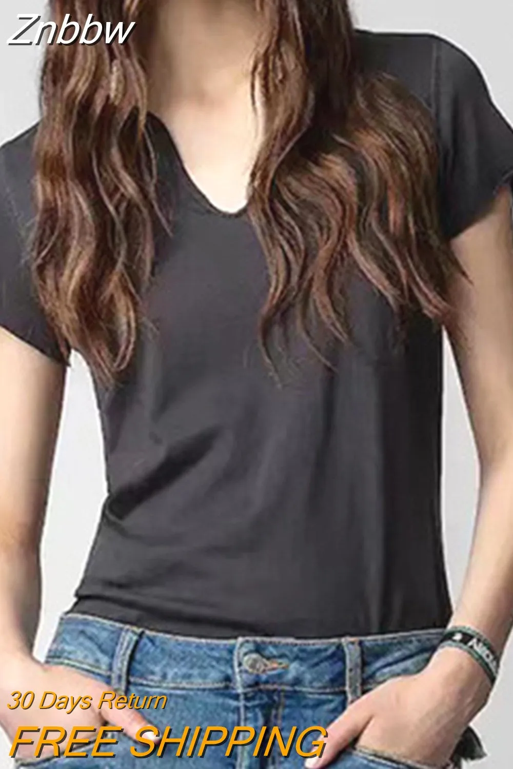 Znbbw Strass T-shirts for Women Summer Fashion Short Sleeves V Neck Tees Tops Streetwear Female Casual T-shirt Tee Shirt