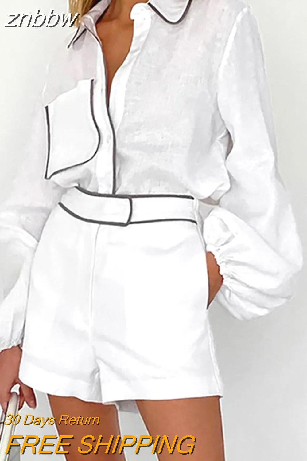 znbbw Summer Patchwork Linen Two Pieces Sets Women Fashion Long Sleeve Casual Loose Blouse T Shirts And Shorts Outfits Chic
