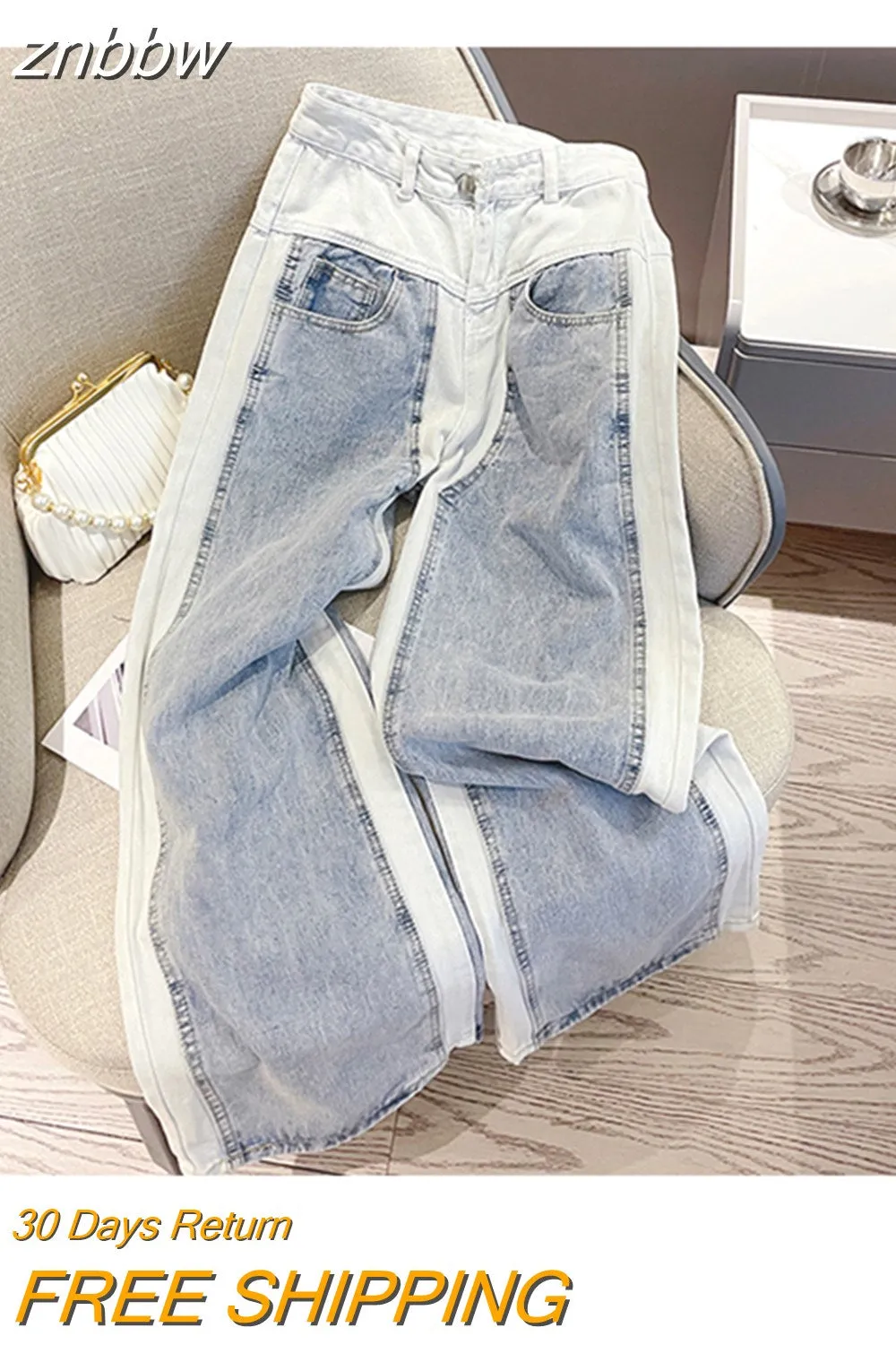 znbbw Loose Straight Patchwork Jeans Women 2023 New Fashion Design Loose Wide Leg Denim Pants Female Trousers Baggy Jeans Lady