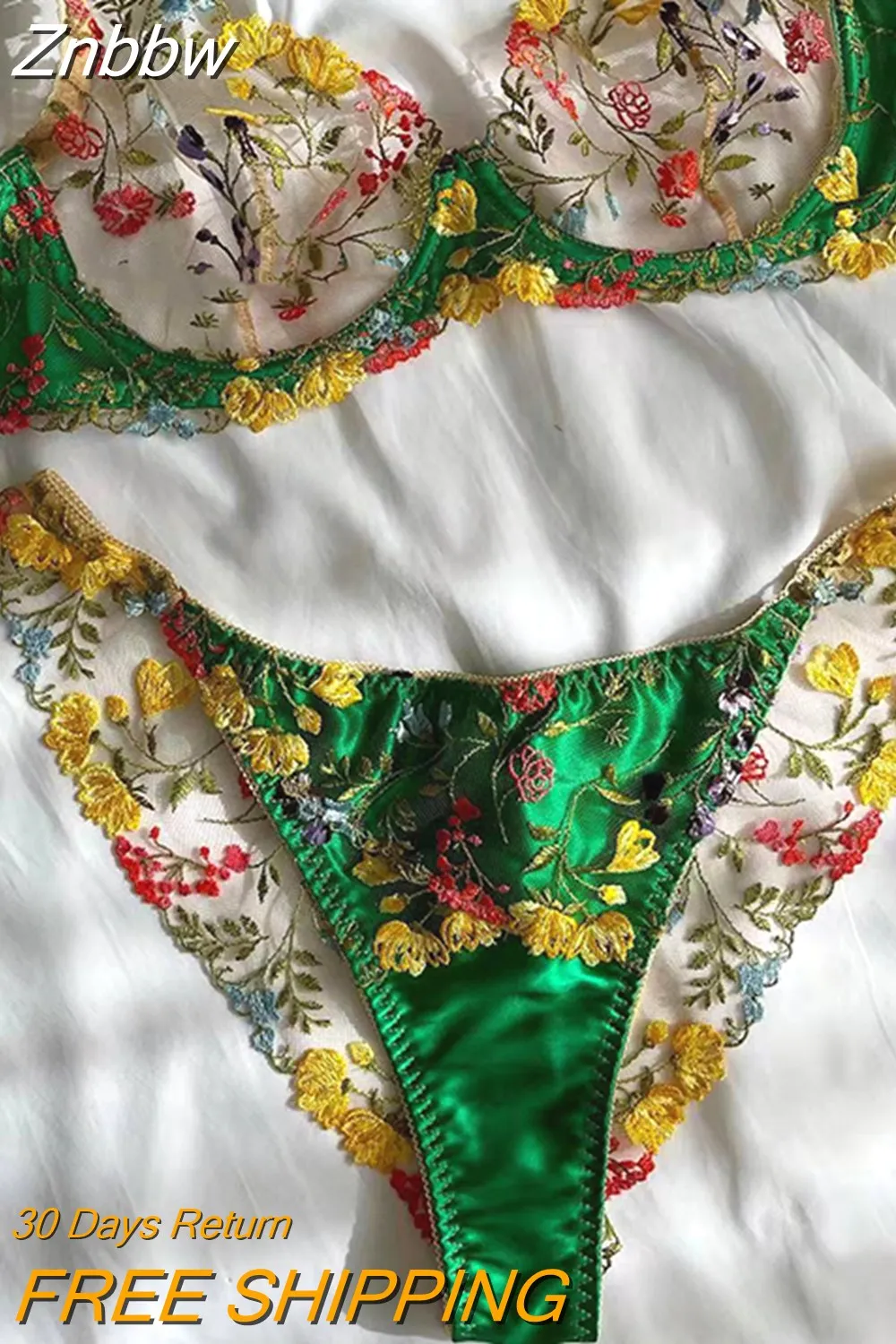 Znbbw Luxury Lace Lingerie Sexy Fairy Set Woman 2 Pieces Floral Embroidery Transparent Bra Delicate Underwear Bilizna Outfit