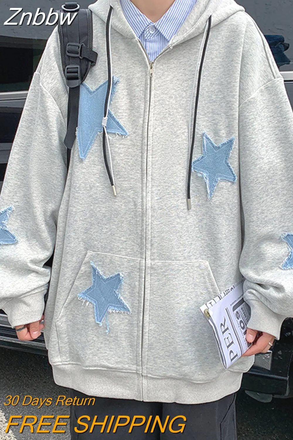 Znbbw Men's Hoodies Sweatshirt Women's Oversized Sweatshirts with zipper Harajuku Casual Style Y2k Star Coat Streetwear Hip Hop Jacket