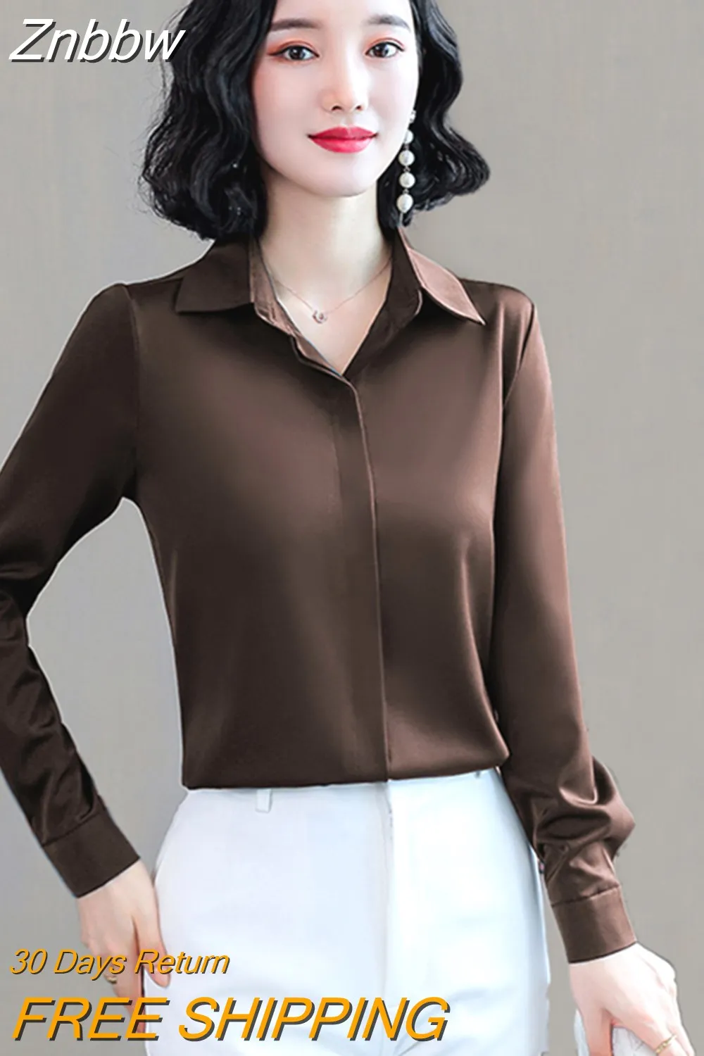 Znbbw Woman Blouses 2023 Office Lady Simplicity Hidden Breasted Silk Satin Shirts For Women Basic Clothing Female Casual Tops