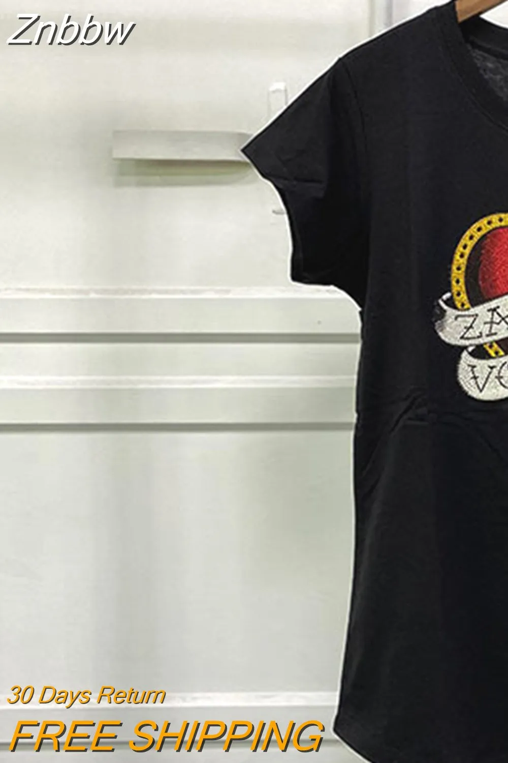 Znbbw Strass T-Shirt Women 2023 Summer Clothing Short Sleeve Round Neck Fashion Tees Tops Luxury Tee Shirt T-shirts for Women