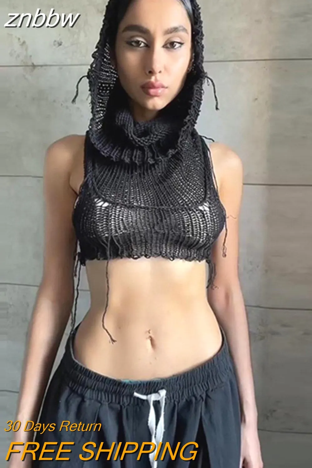 znbbw Summer Sexy Sheer Tees White Mesh Top Knitted For Women 2023 Black Sleeveless T shirt Reticular Crop Tops club Y2k Women