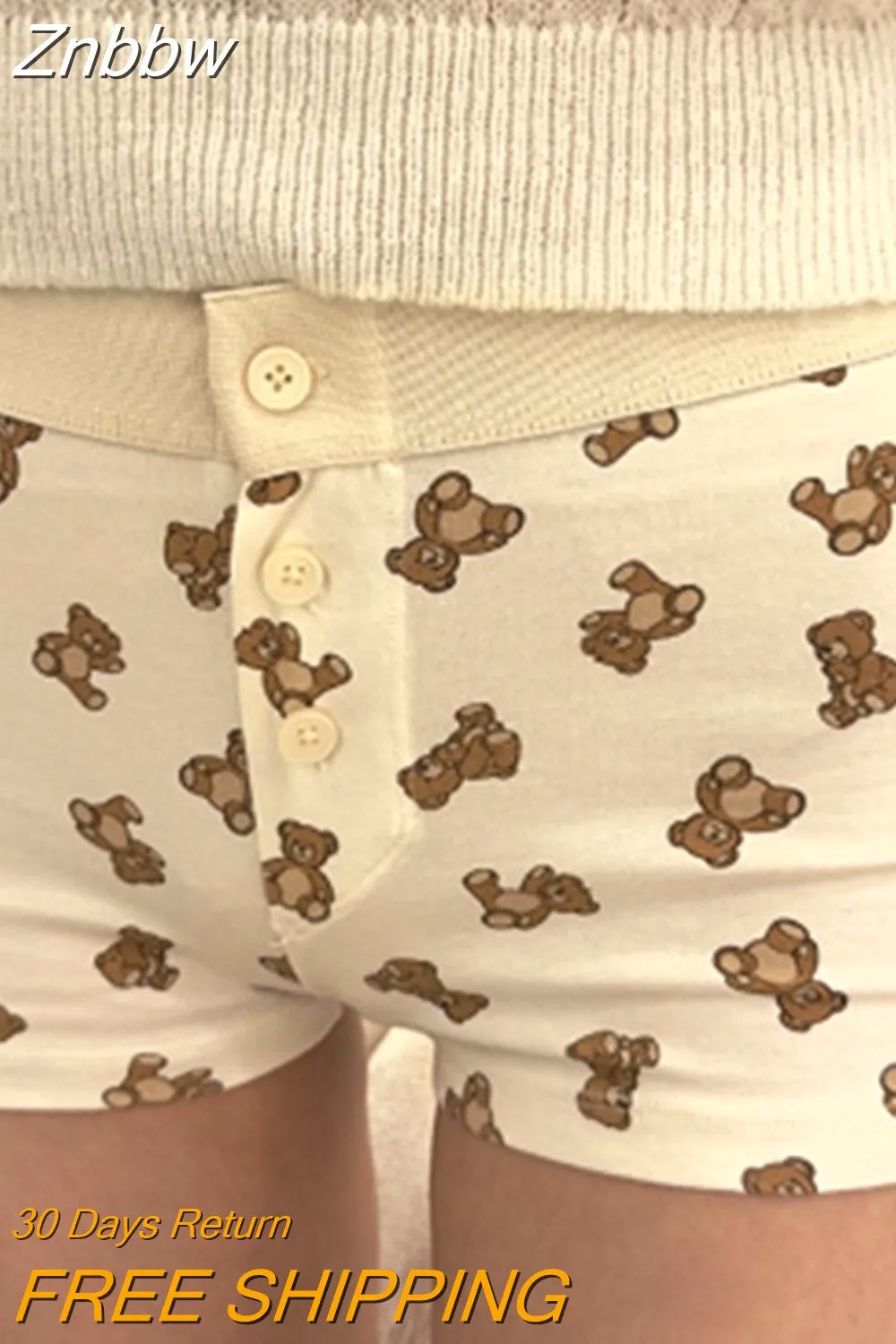 Znbbw Vintage Cotton Home Shorts Women Casual Print Button High Waist Sweatshorts Summer Fairy Cute Streetwear Slim Short Pants