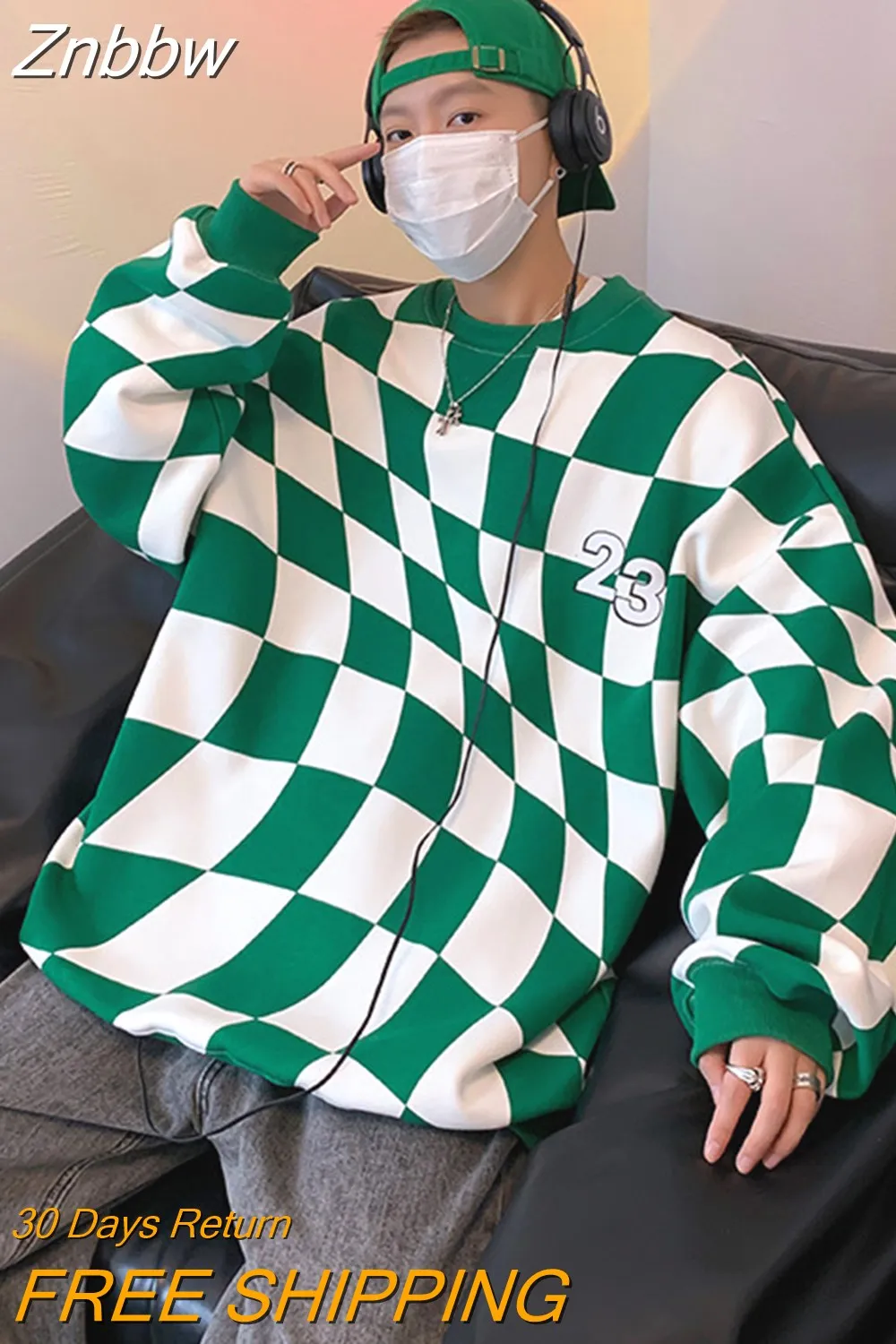 Znbbw Plaid Hoodies Men O-neck Checkered Vintage Hoodie Preppy Stylish Women's sweatshirt Male All-match Streetwear Clothing