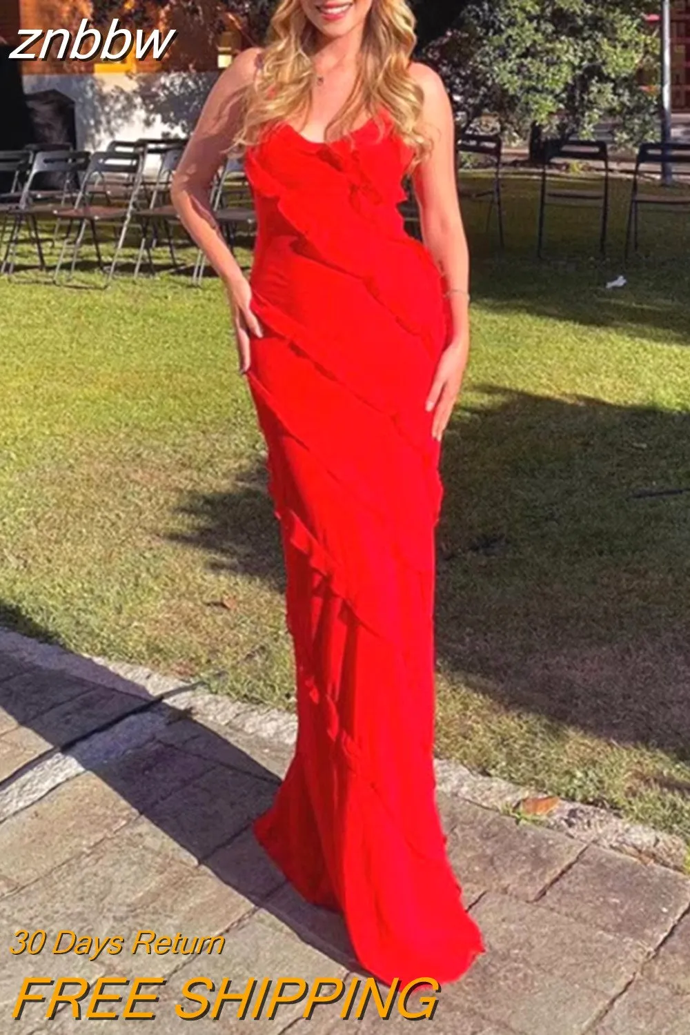 znbbw Women Elegant Deep V Neck Maxi Dress Sexy Ruffles Backless Party Club Dresses 2023 Fashion Ladies Beach Split Sundress Vestidos 0410