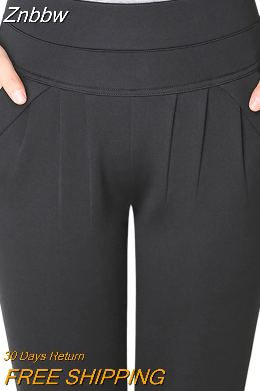 Znbbw Waist Harem Pants For Women Chic Pleated Stretch Straight Trousers Womens Elegant Office Lady Vintage Casual Pants