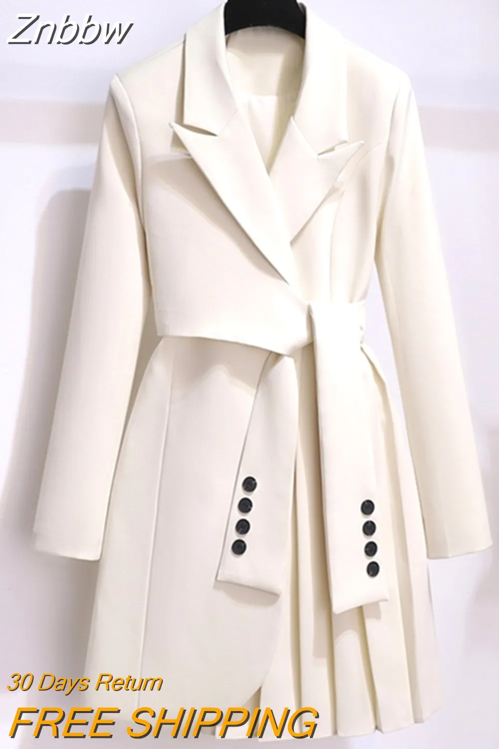 Znbbw Spring Slim Blazer Dress Office Lady New Casual Button Belt Mini Dresses Women's Elegant Fashion Solid Color Party Vestidos