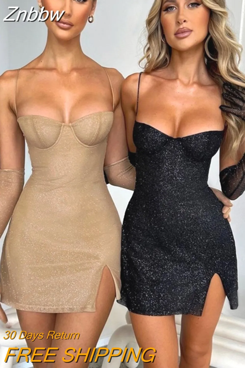 Znbbw Elegant Glitter Sexy Mini Dress For Women Elegant Off-shoulder Backless Bodycon Night Club Party Short Dress Vestido