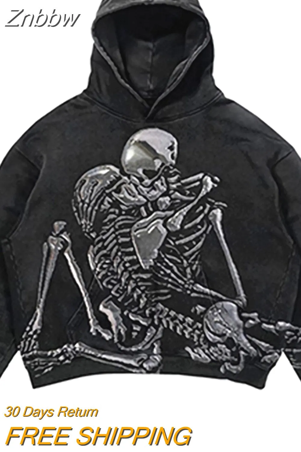 Znbbw New Fall Skull Print Street Hip Hop Retro Oversized Hoodies Y2K Fashion Loose Gothic Sweatshirt Men And Women Tops Hoodies
